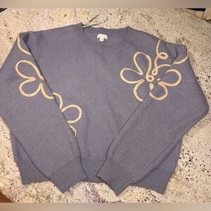 Debut Gray Sweater with Cream Floral Accents